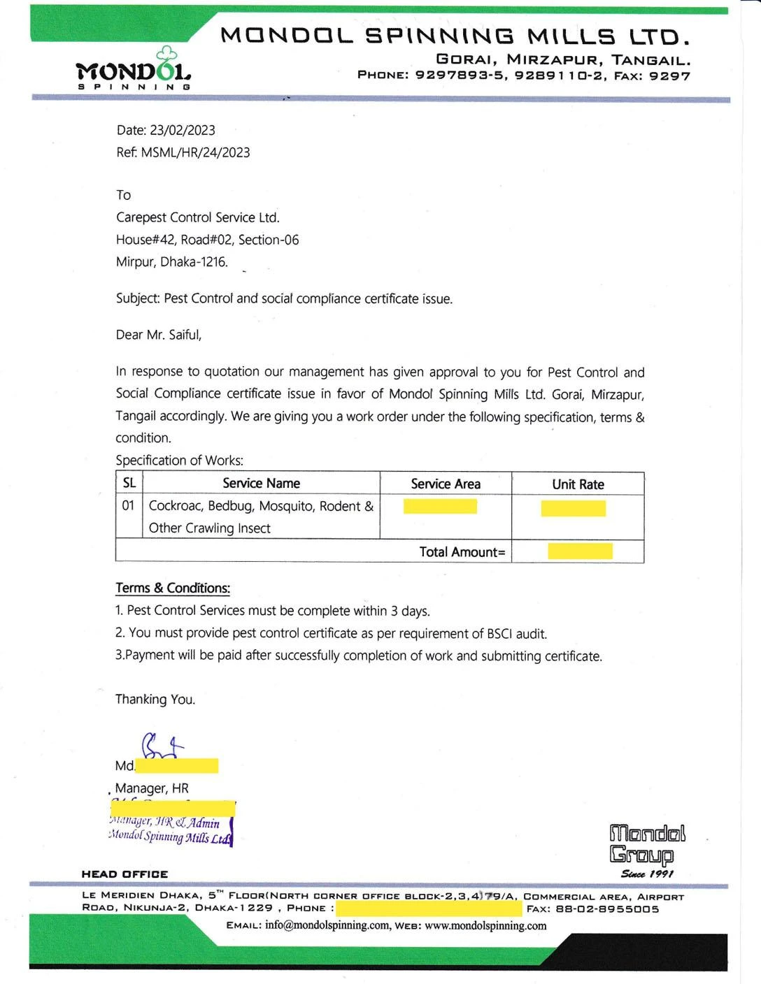 Care Pest Control Services BD Client Feedback-3