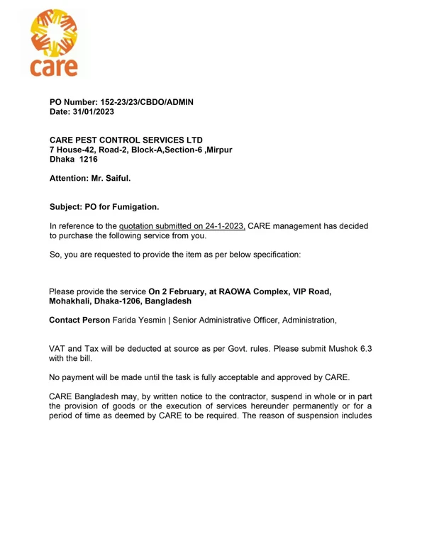 Care Pest Control Services BD Client Feedback-3 Care Pest Control Services BD Client Feedback-3